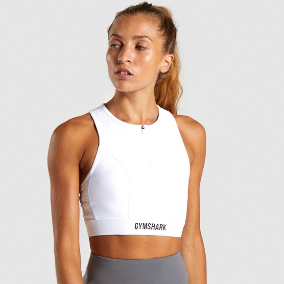 Gymshark White High-Neck Sports Bra - Picture 1 of 11